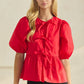 Poppi Front Tie Ribbon Blouse
