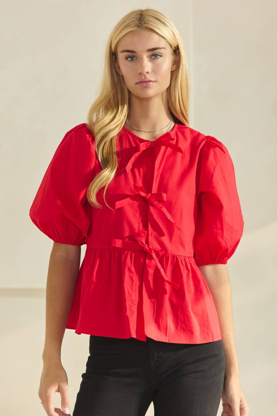 Poppi Front Tie Ribbon Blouse