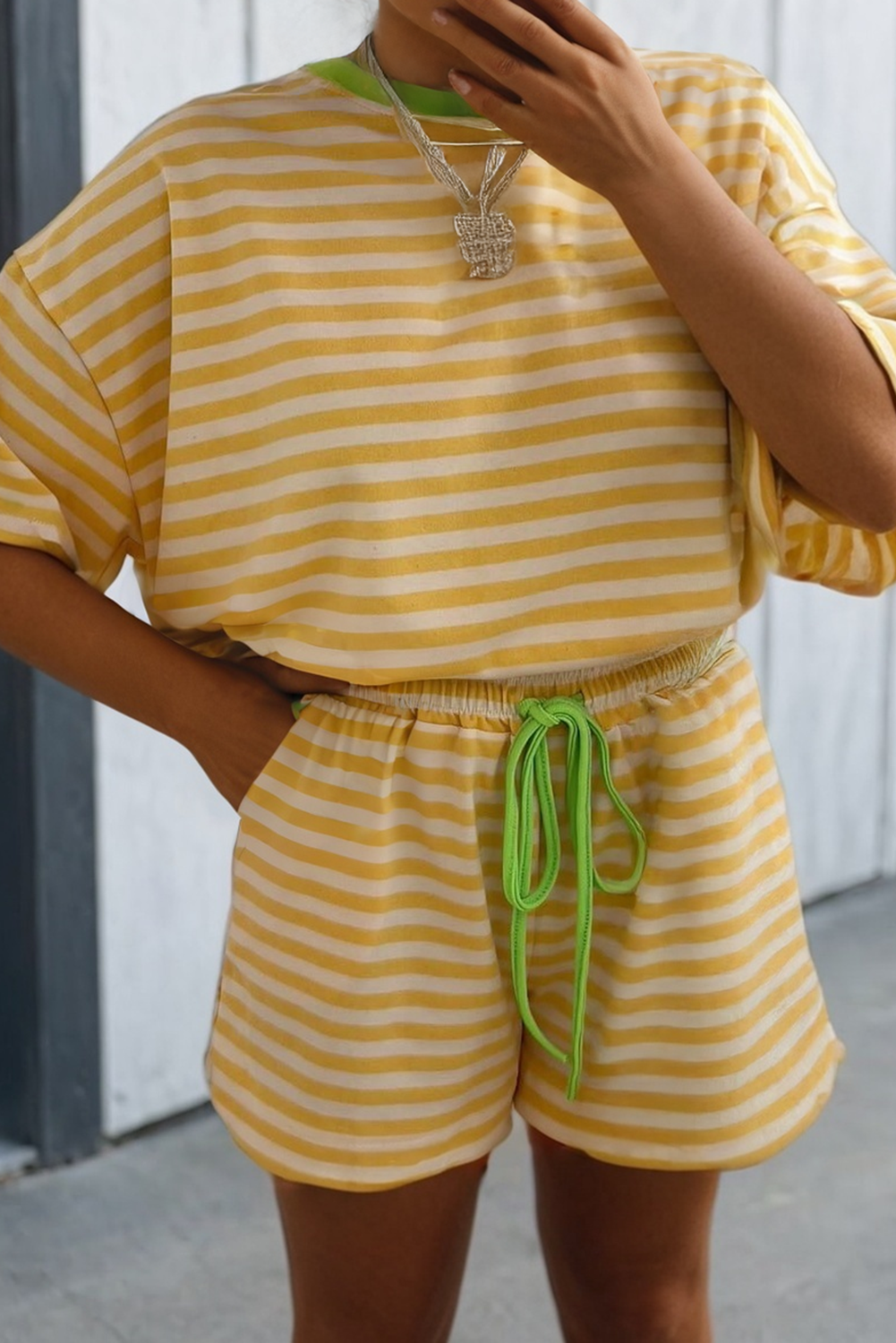LAS Stripe Looks Contrast Drop Shoulder Loose Tee