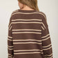 EXPOSED SEAM STRIPED ROUND NECK PULLOVER