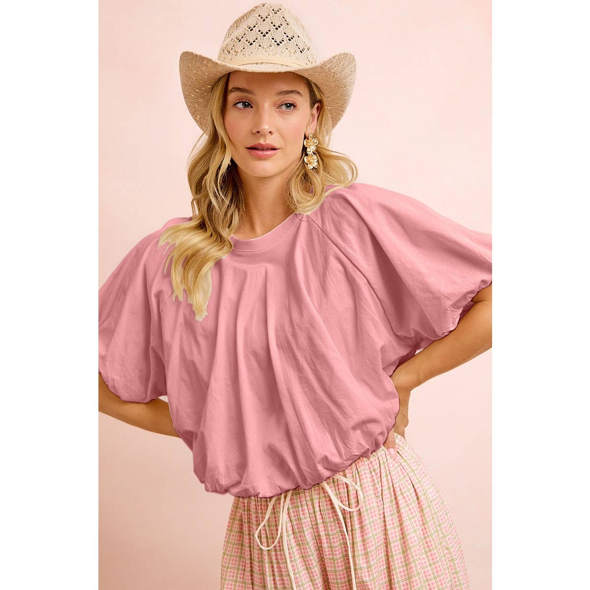 JERSEY BUBBLE SLEEVE TOP