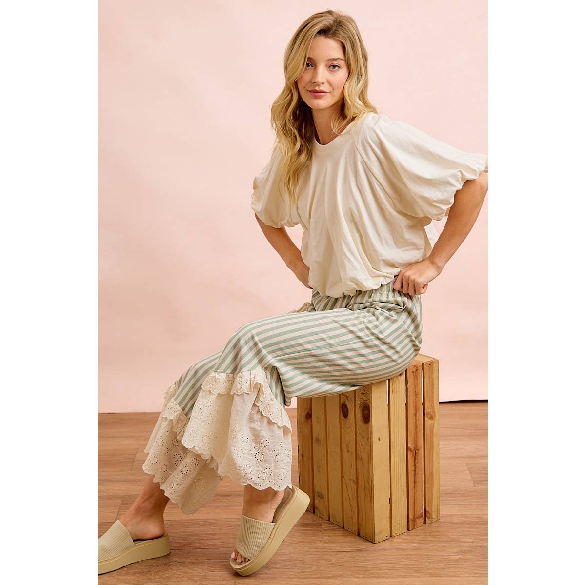 JERSEY BUBBLE SLEEVE TOP