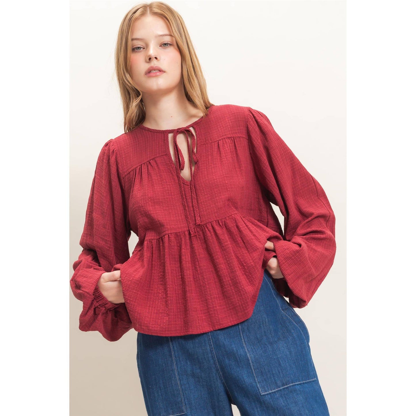 Tie Front Peplum Blouse