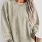Custom Solid Ribbed Knit Round Neck Pullover Sweatshirt