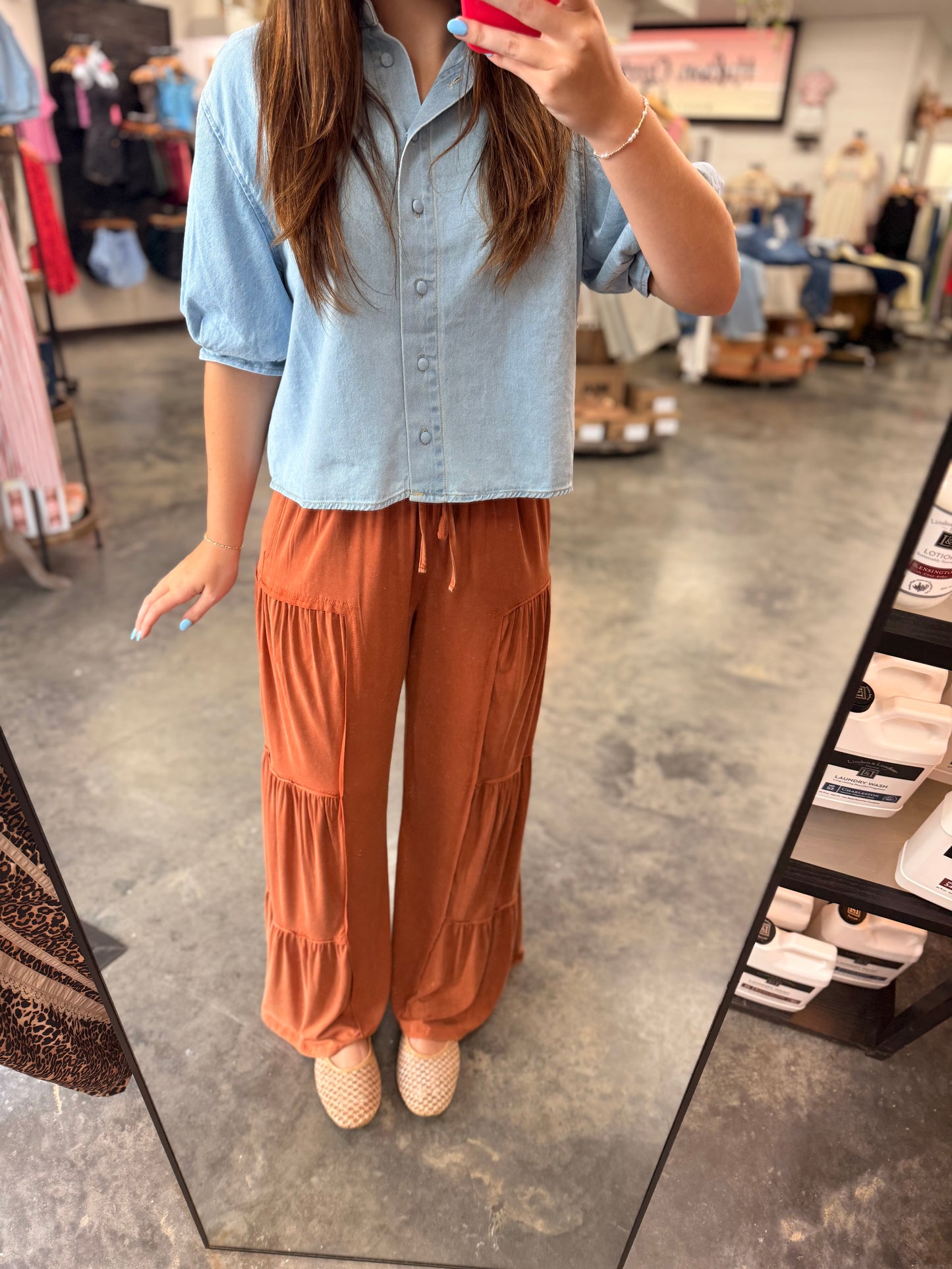 Denim Crop Button Up