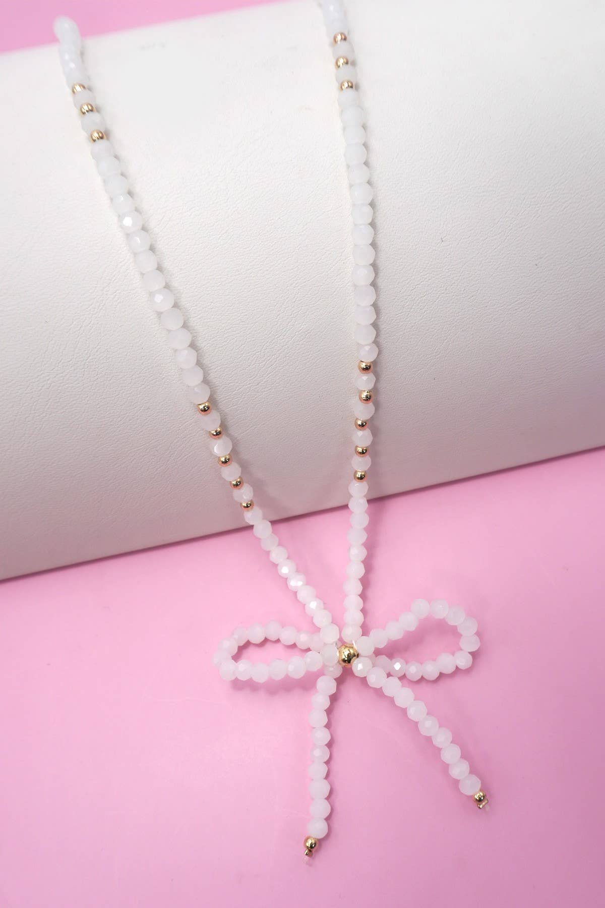 GLASS CRYSTAL BEADED BOW NECKLACE
