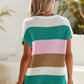 Color Block Notch V Neck Sweater T Shirt