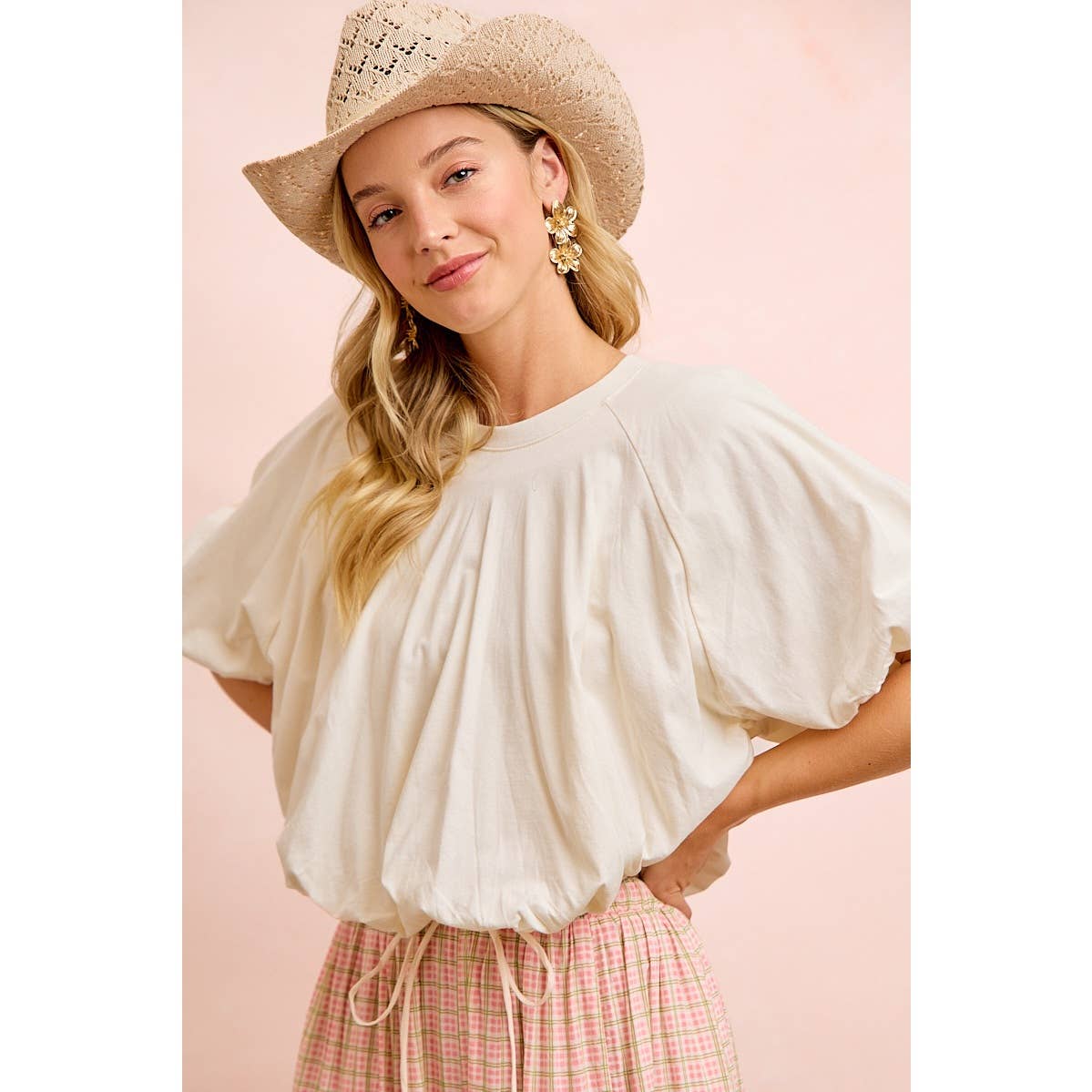 JERSEY BUBBLE SLEEVE TOP