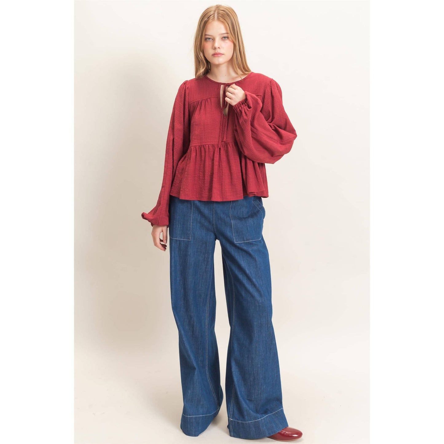 Tie Front Peplum Blouse
