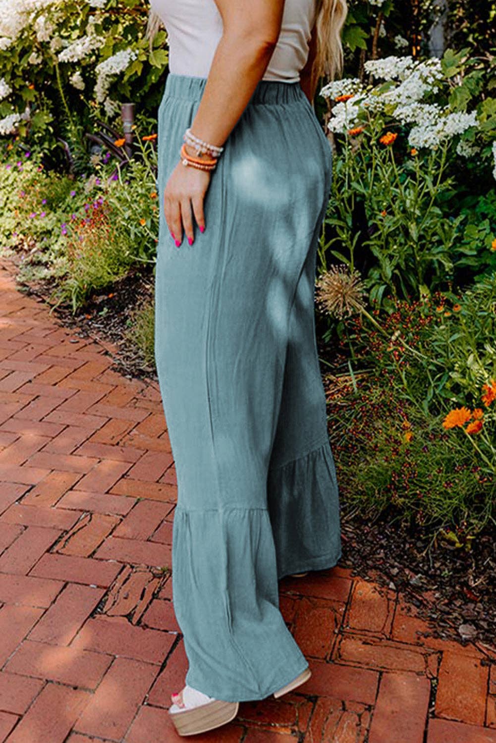 High Waist Ruffle Wide Leg Pants Plus Size