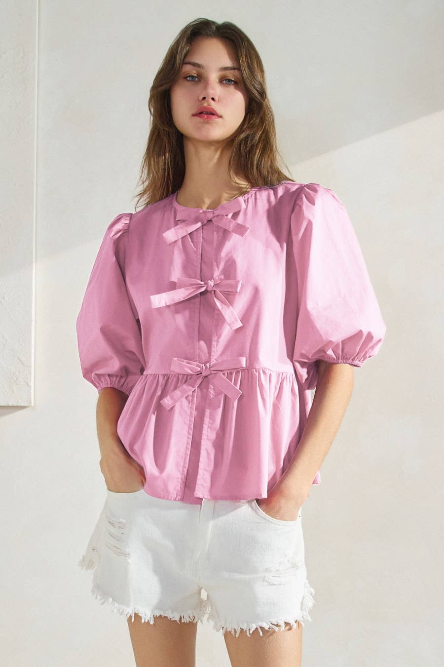 Poppi Front Tie Ribbon Blouse