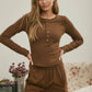 FITTED LONG SLEEVE RIBBED HENLEY KNIT TOP
