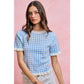 GINGHAM KNIT RUFFLED SHORT SLEEVES SWEATER TOP