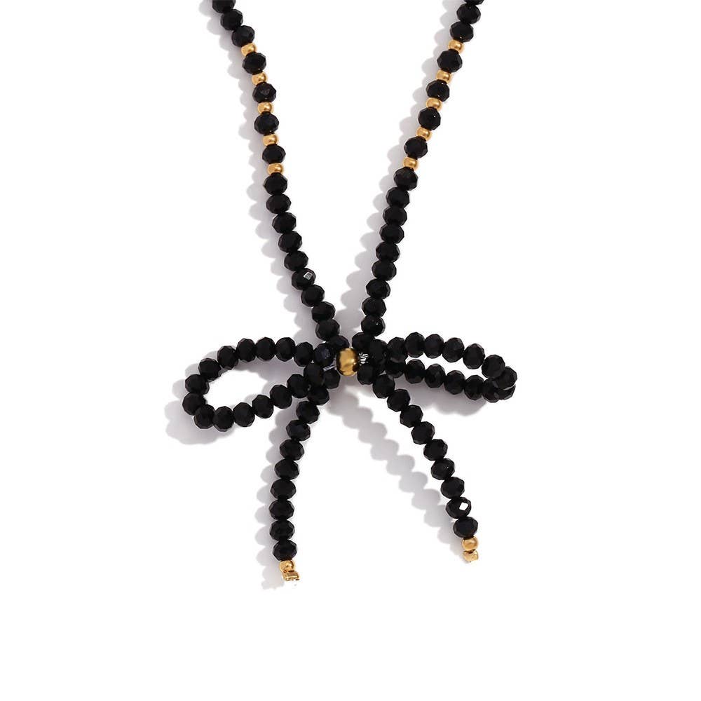 GLASS CRYSTAL BEADED BOW NECKLACE