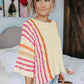 White Striped Detail Wide Sleeve Lightweight Knitted Sweater