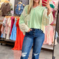 V-neck stitch detail Balloon Long Sleeve Crop Top