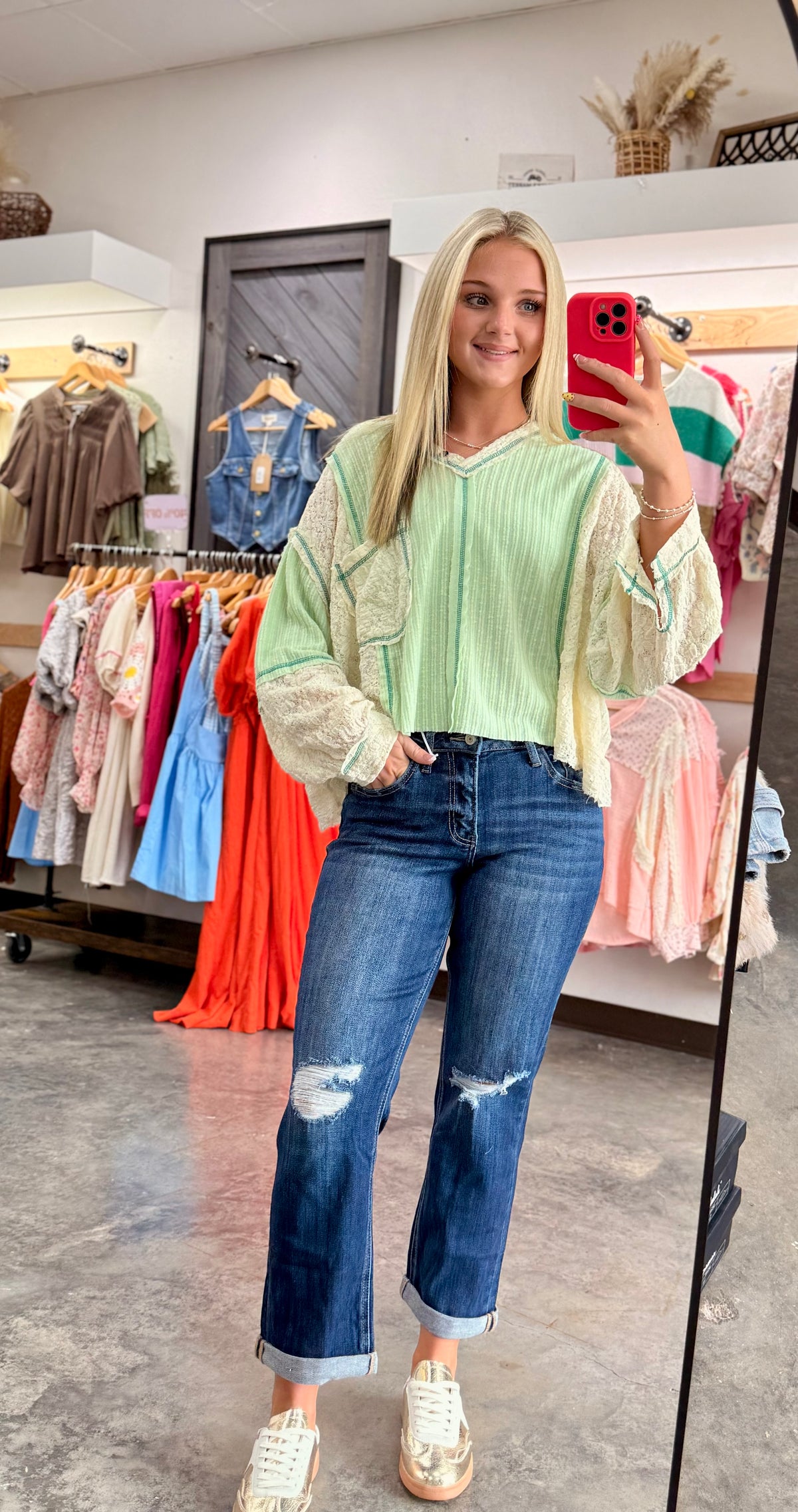 V-neck stitch detail Balloon Long Sleeve Crop Top