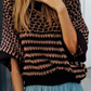 LAS Stripe 3/4 Draped Sleeve Slouchy Sweater