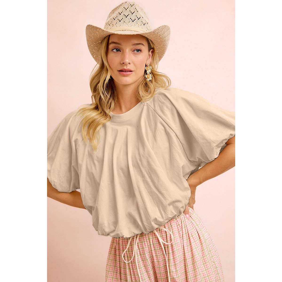 JERSEY BUBBLE SLEEVE TOP