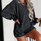 Custom Solid Ribbed Knit Round Neck Pullover Sweatshirt