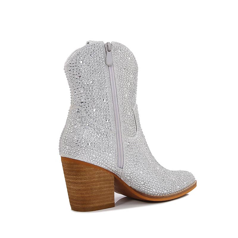 Rhinestone Block Heel Western Booties