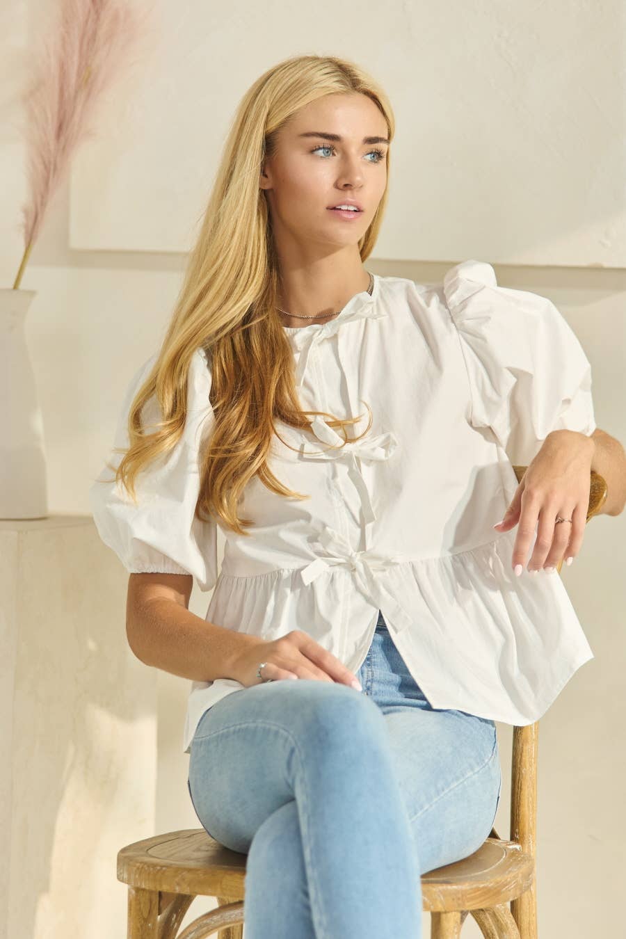 Poppi Front Tie Ribbon Blouse