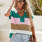 Color Block Notch V Neck Sweater T Shirt