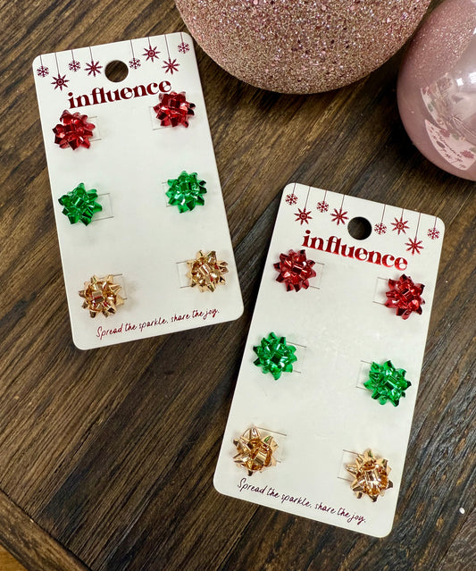 Christmas Bow Studs - Set of 3