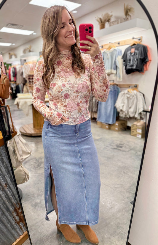 Clay Rose Mesh Top