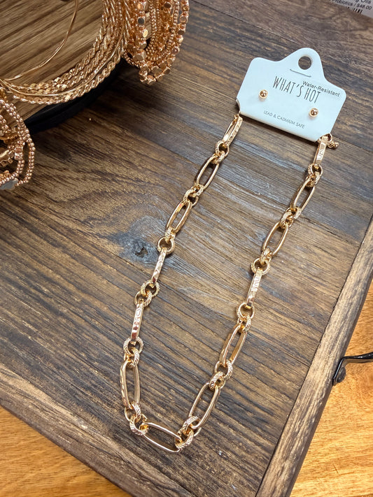 Gold Chain Necklace & Earrings