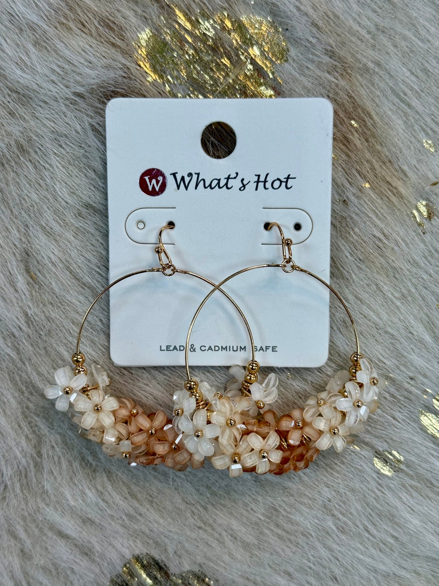 Cream Ombré Flowers on Gold Hoops