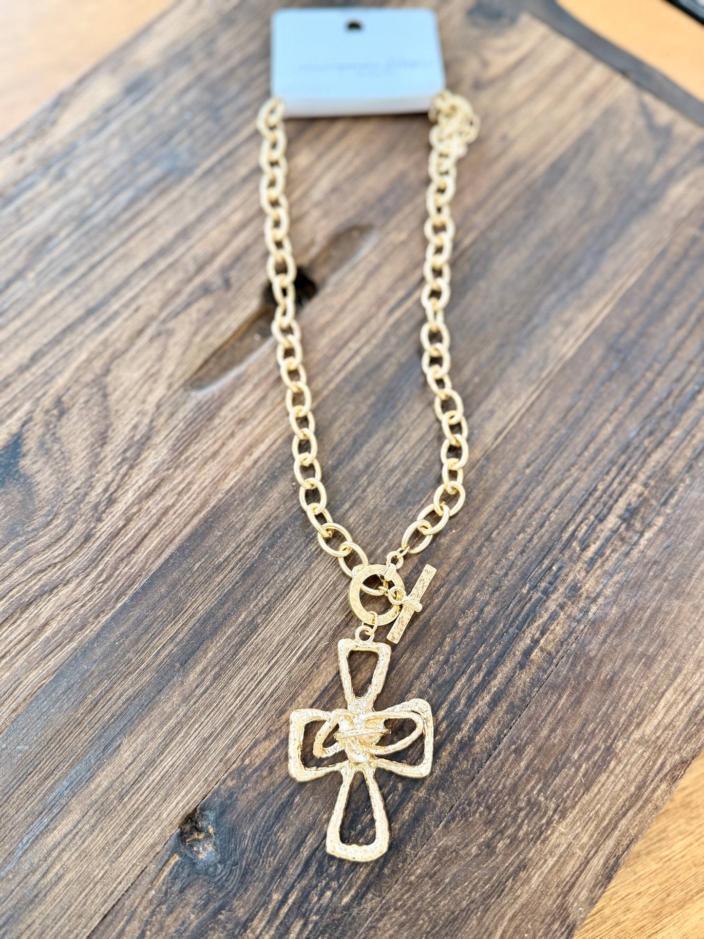 Hammered Cross Toggle Necklace