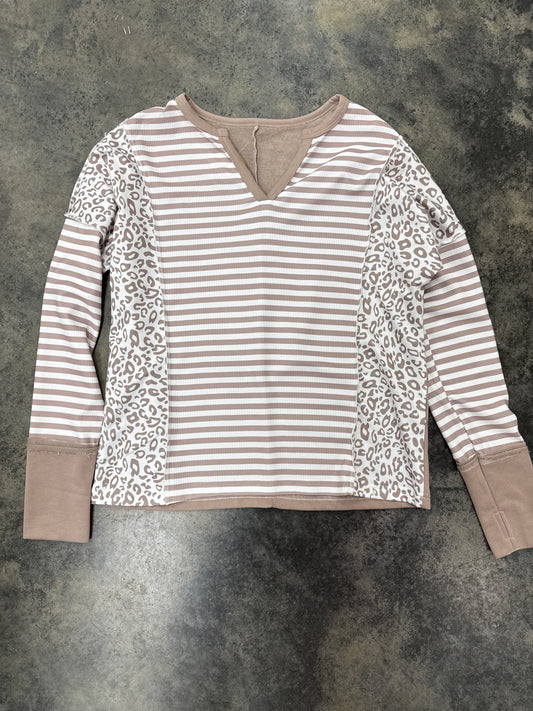 Tan White Striped LS Leopard
