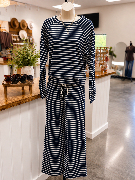 Navy Stripe Sweater and Pants Set (Sold Separately)