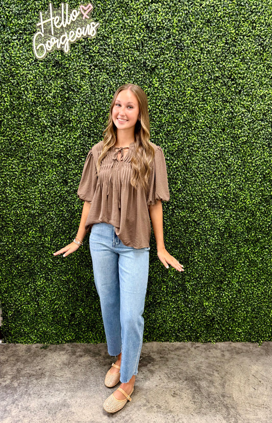Mocha Bubble Sleeve Top