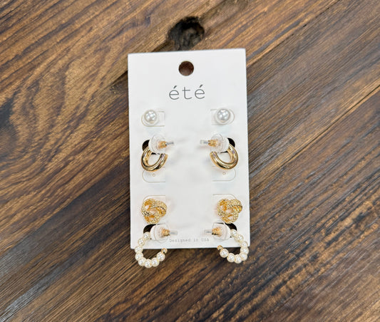 Pearl & Gold Stud & Hoop Set