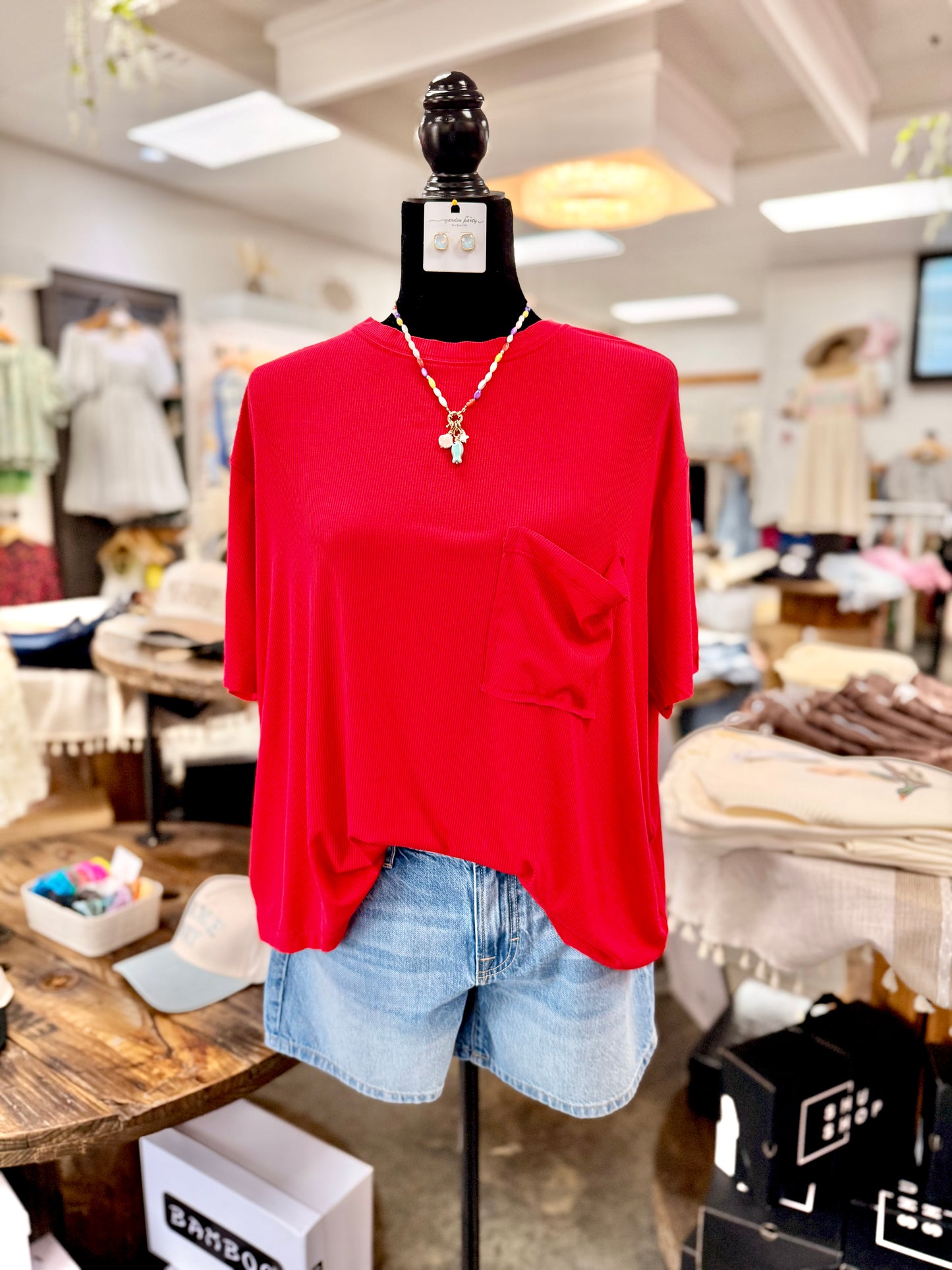 Oversized Ribbed Pocket Tee