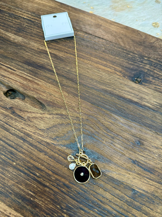 Gold Necklace with Natural Stone Charms