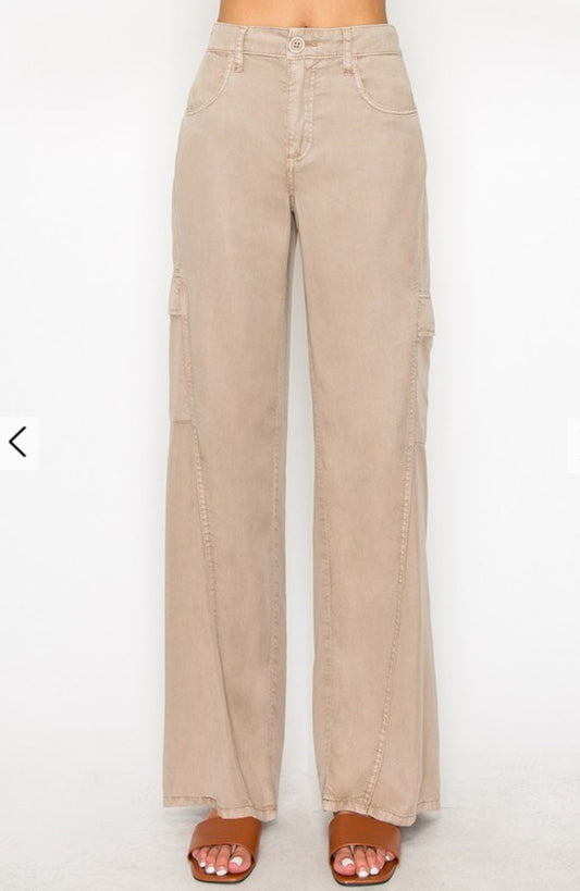 High rise wide cargo Tencel Pants