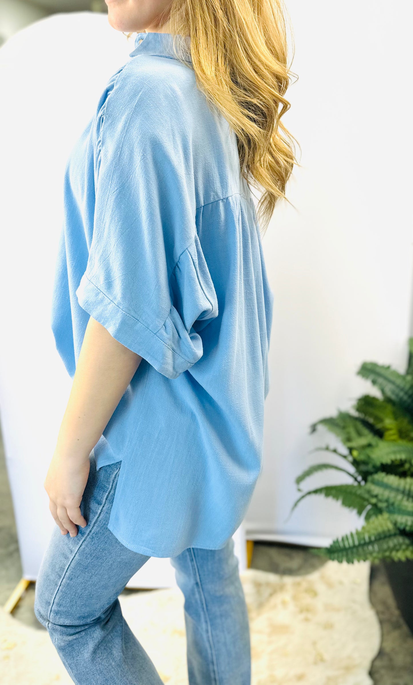 Linen Ruched Seam Cuffed Sleeve