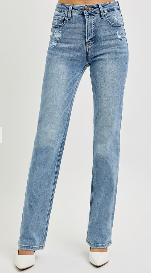 TC- High Rise Straight Distressed Jeans