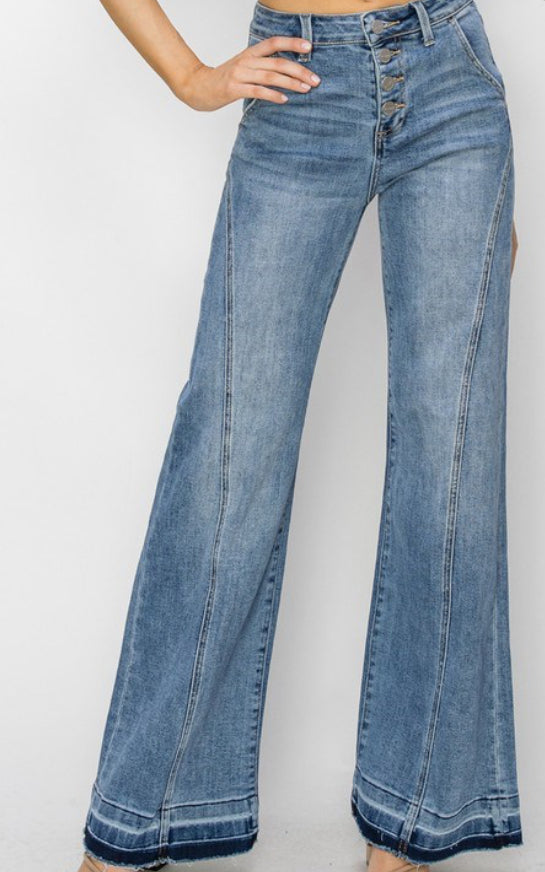 High rise ankle wide straight Jean