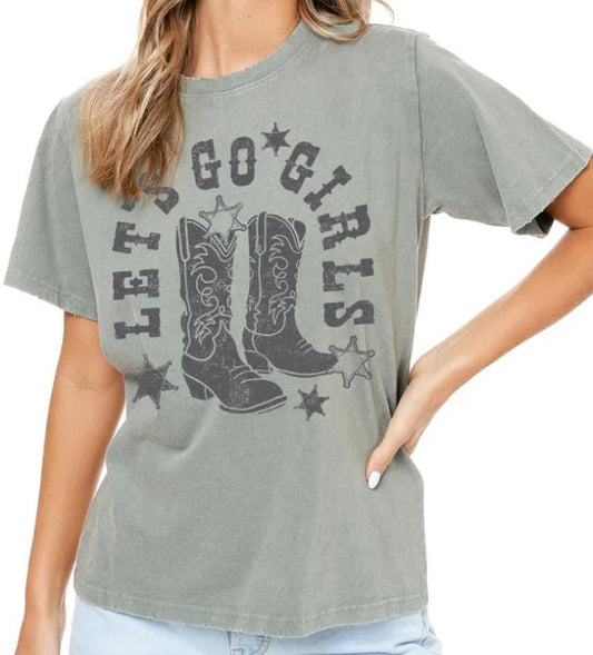 Let’s go girls olive tee