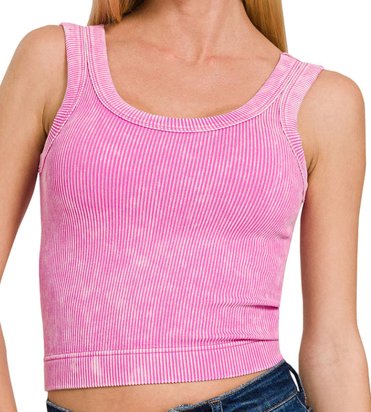 Evelynn Ribbed Cropped Tank w/Bra Pad