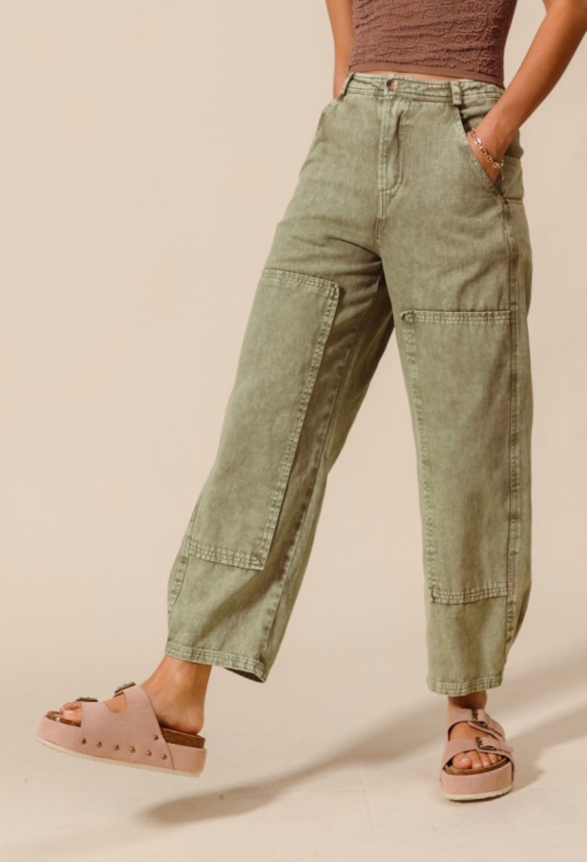 Olive Drift Barrel Jeans