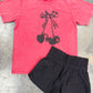 Checkered Bow Cherry Oversized Tee