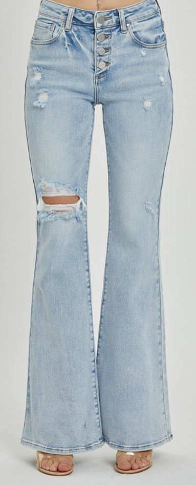 Mid Rise Button Down Flare -Light Risen
