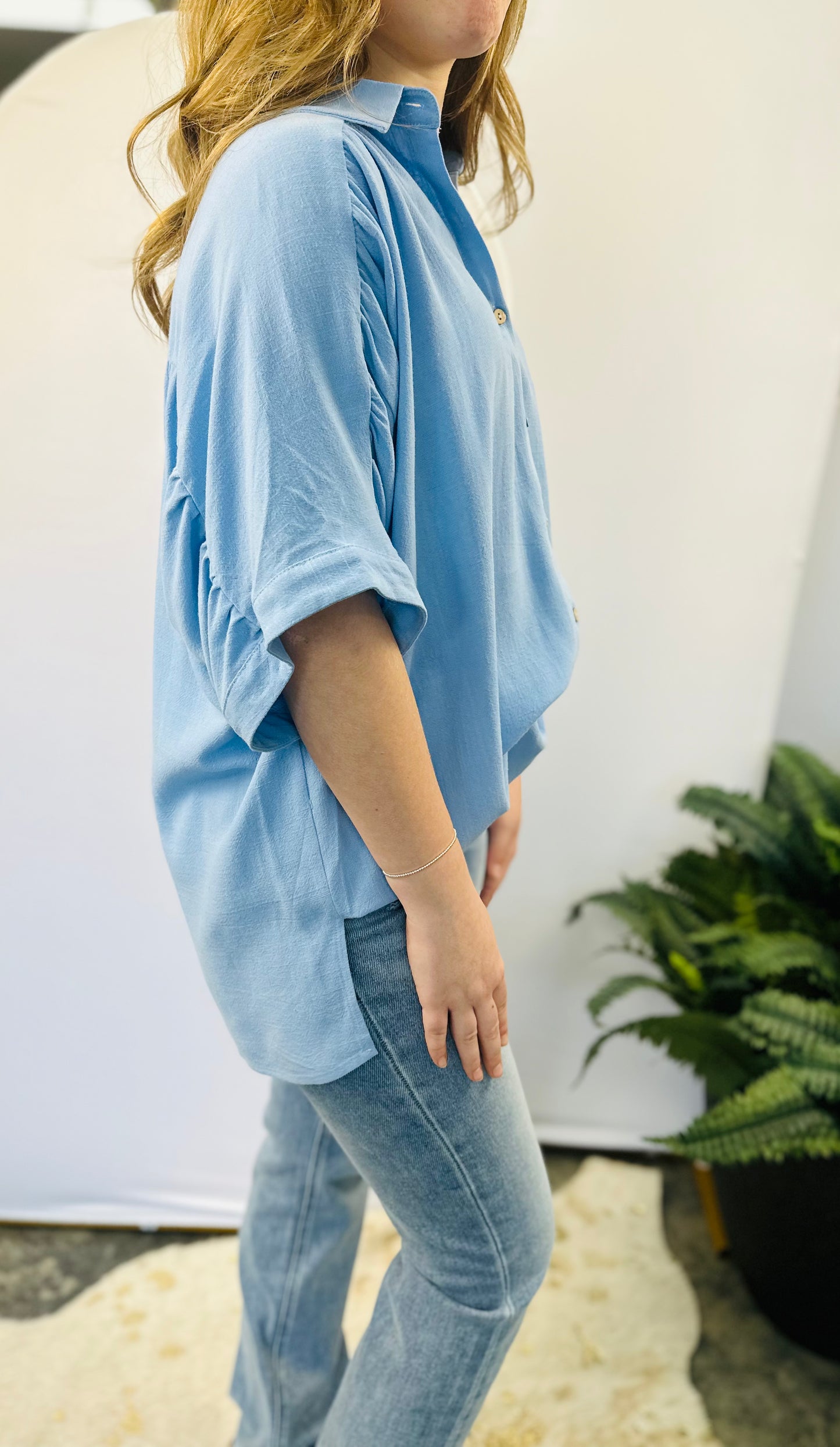 Linen Ruched Seam Cuffed Sleeve