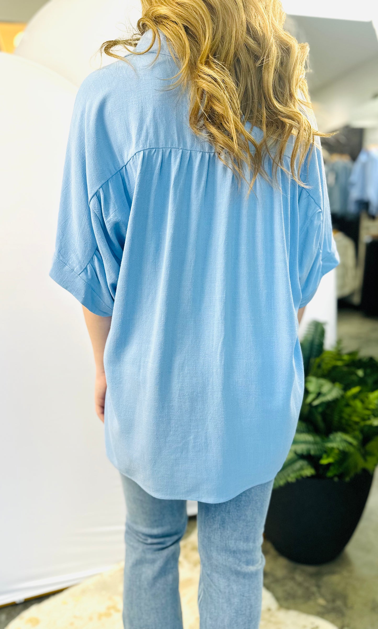 Linen Ruched Seam Cuffed Sleeve