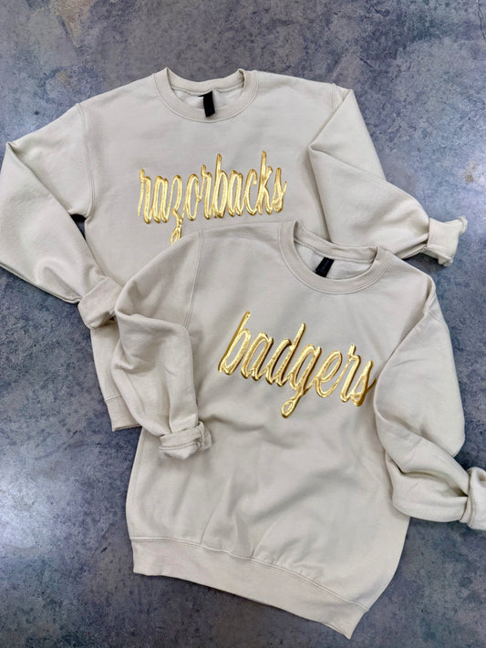Metallic Gold Puff Game Day Sweatshirt